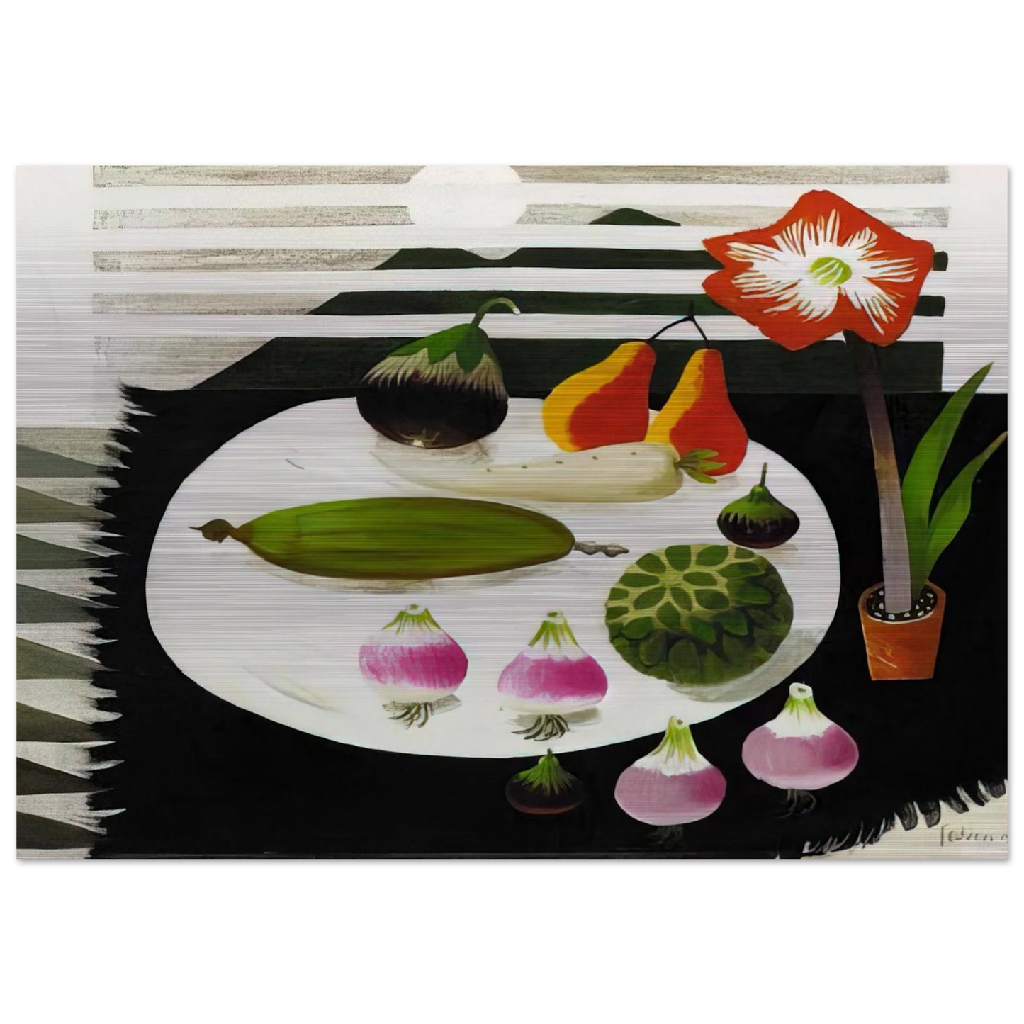 Still life with pears and onions - 1992 - Mary Fedden Brushed Aluminum Print - 70x100 cm / 28x40 inches | Mary Fedden Aluminum Print | Mary Fedden Prints