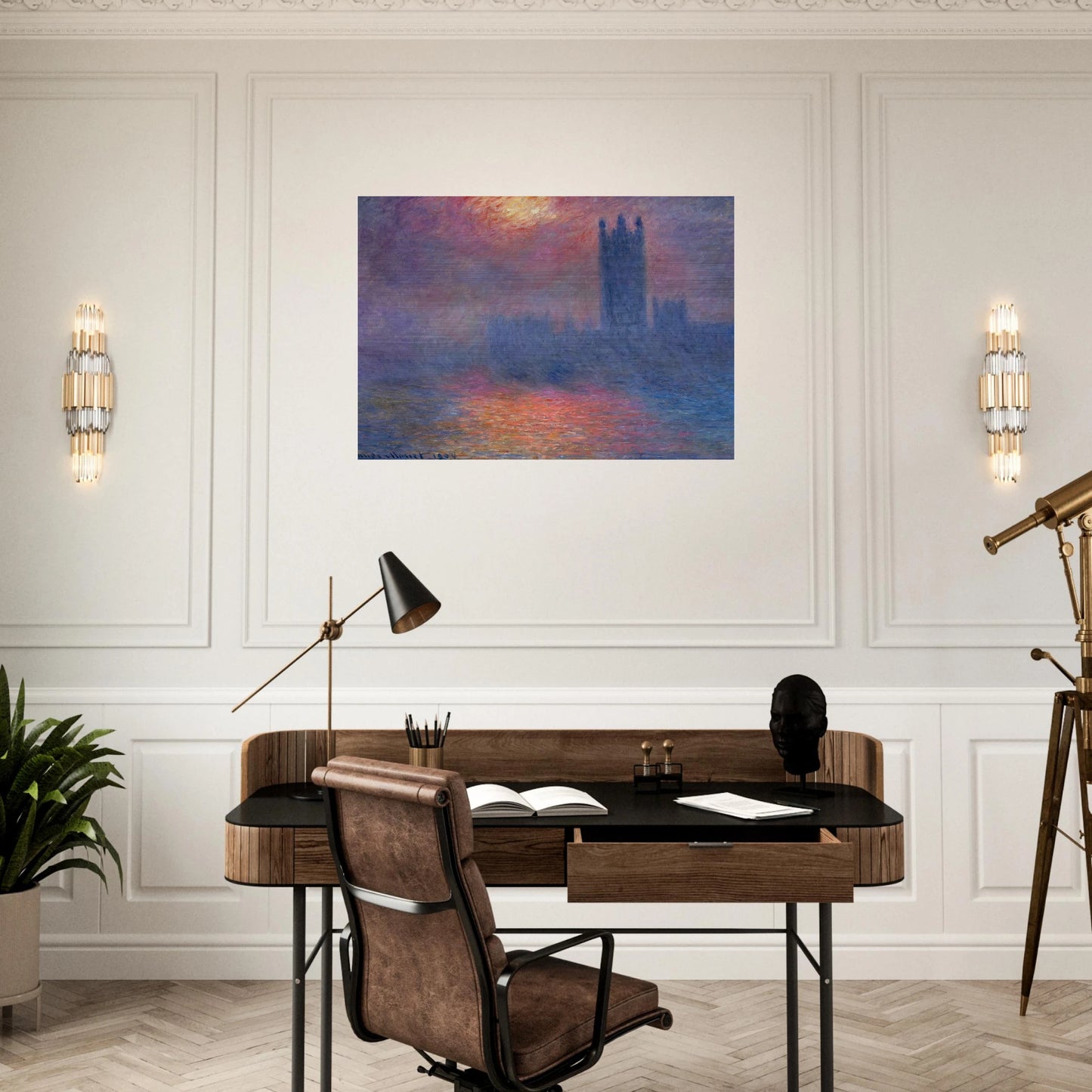 Houses of Parliament, London, Sun Breaking Through - claude monet Brushed Aluminum Print - 70x100 cm / 28x40 inches | claude monet Aluminum Print | claude monet Prints