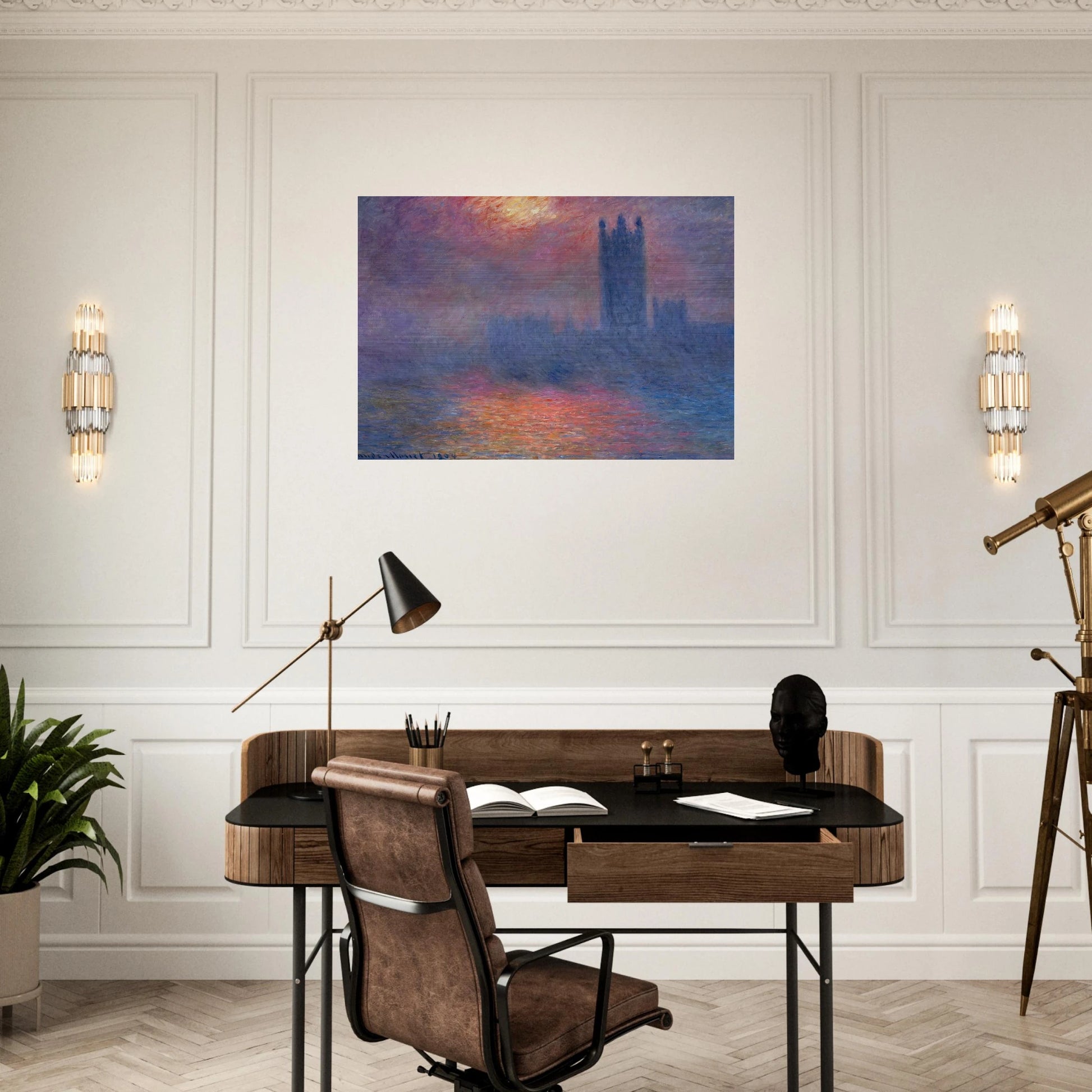 Houses of Parliament, London, Sun Breaking Through - claude monet Brushed Aluminum Print - 70x100 cm / 28x40 inches | claude monet Aluminum Print | claude monet Prints