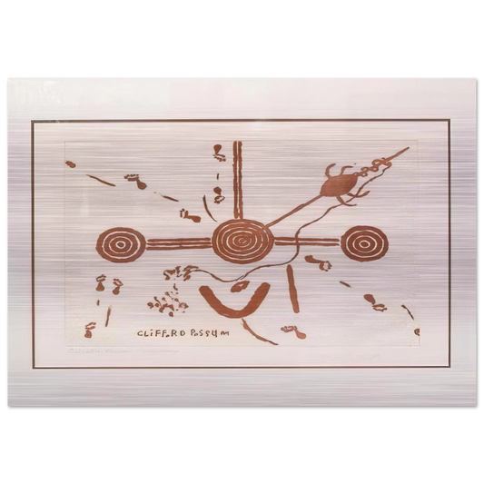 Ngarlu, Love Story - 1994 - Clifford Possum Tjapaltjarri Brushed Aluminum Print - 70x100 cm / 28x40 inches | Clifford Possum Tjapaltjarri Aluminum Print | Clifford Possum Tjapaltjarri Prints