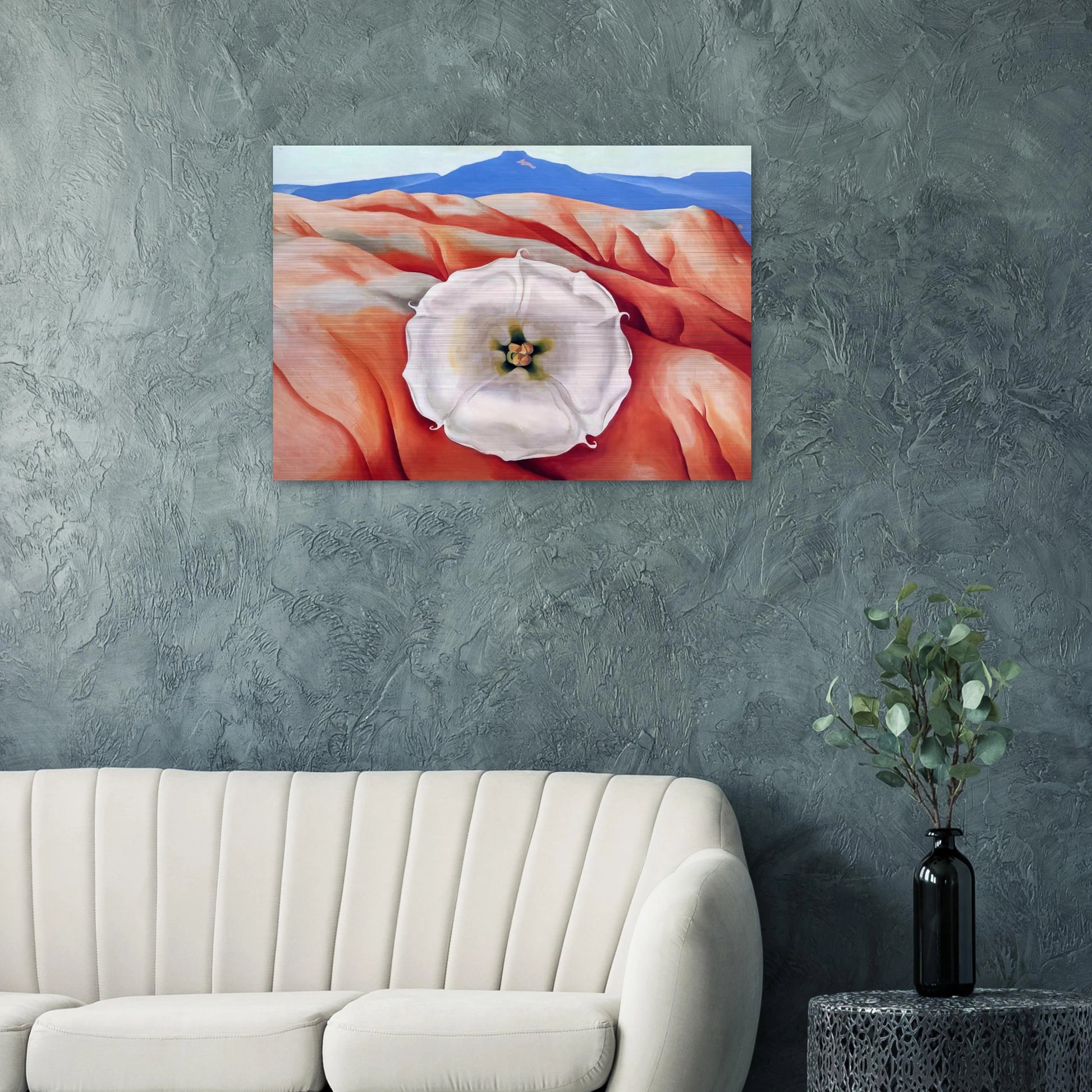 Red hills and white flower II - Georgia O'Keeffe Brushed Aluminum Print - 70x100 cm / 28x40 inches | Georgia O'Keeffe Aluminum Print | Georgia O'Keeffe Prints