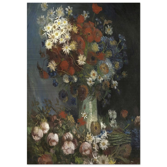 Still life with meadow flowers and roses - Vincent van Gogh Brushed Aluminum Print - 70x100 cm / 28x40 inches | Vincent van Gogh Aluminum Print | Vincent van Gogh Prints