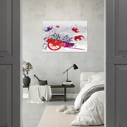 Red Wagon & Foliage - Eyvind Earle Brushed Aluminum Print - 70x100 cm / 28x40 inches | Eyvind Earle Aluminum Print | Eyvind Earle Prints
