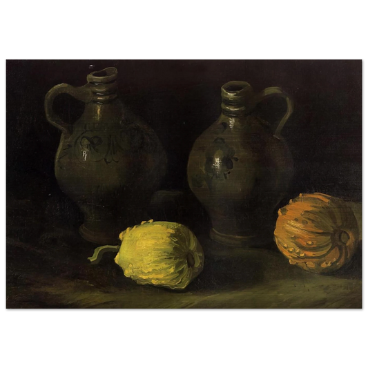 Still Life with Two Jars and Two Pumpkins - Vincent van Gogh Brushed Aluminum Print - 70x100 cm / 28x40 inches | Vincent van Gogh Aluminum Print | Vincent van Gogh Prints