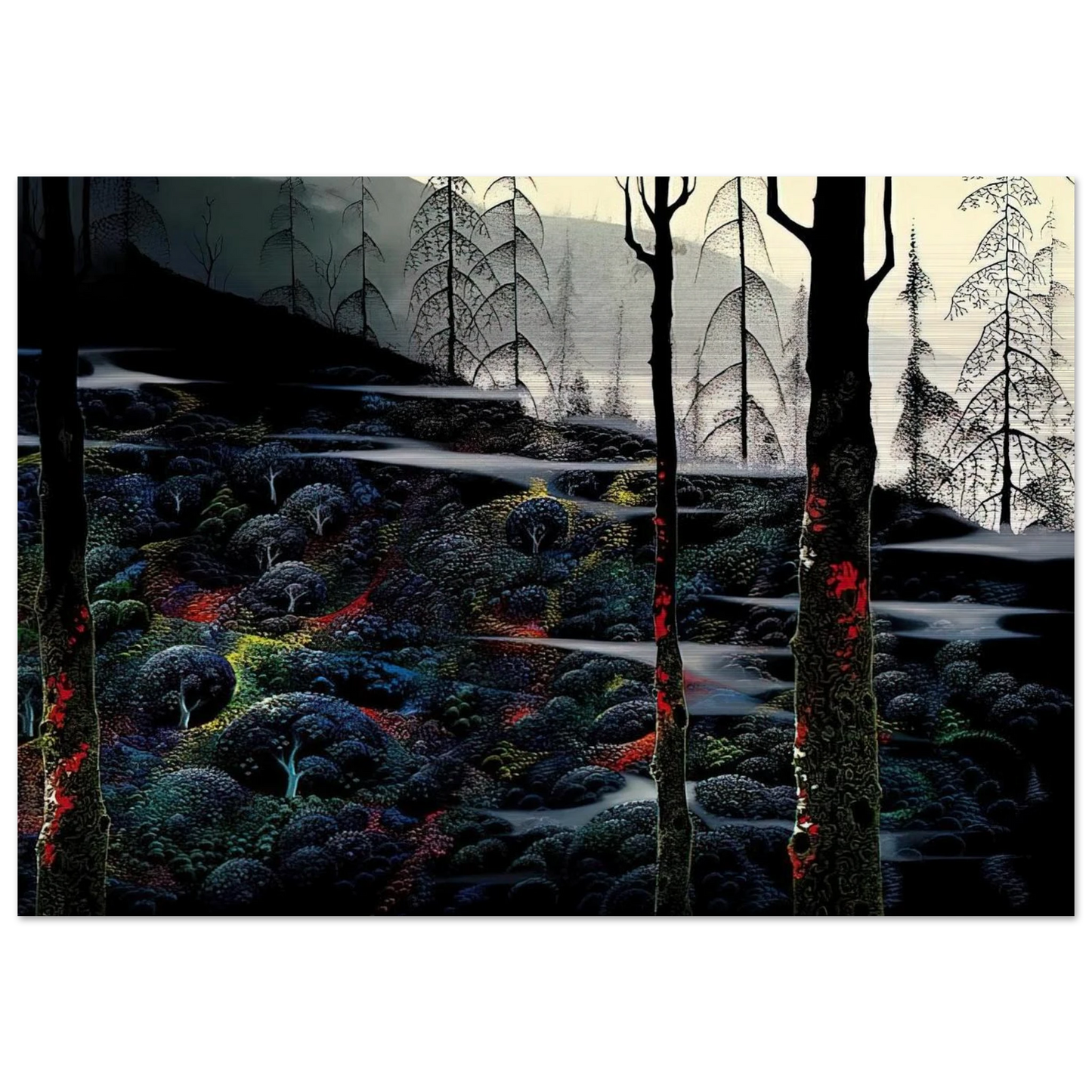 Dawn's First Light - Eyvind Earle Brushed Aluminum Print - 70x100 cm / 28x40 inches | Eyvind Earle Aluminum Print | Eyvind Earle Prints