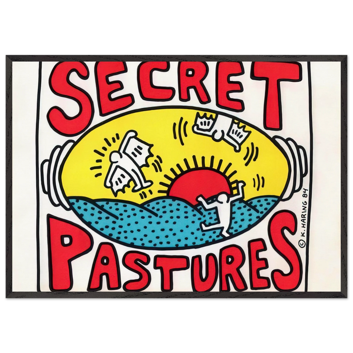 PROMOTIONAL POSTER FOR SECRET PASTURES 1984 N2 - Keith Haring 70x100 cm / 28x40 inches Framed Art Print – Black Wooden Frame