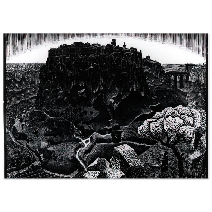 MC Escher - VITORCHIANO NEL CIMINO Wall Art - 21x29.7 cm / 8x12" - Premium Wooden Framed Poster With Fine Art Paper - Black frame