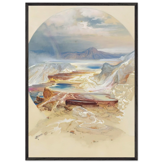 Minerva Terrace Yellowstone - Thomas Moran 70x100 cm / 28x40 inches Framed Art Print – Black Wooden Frame