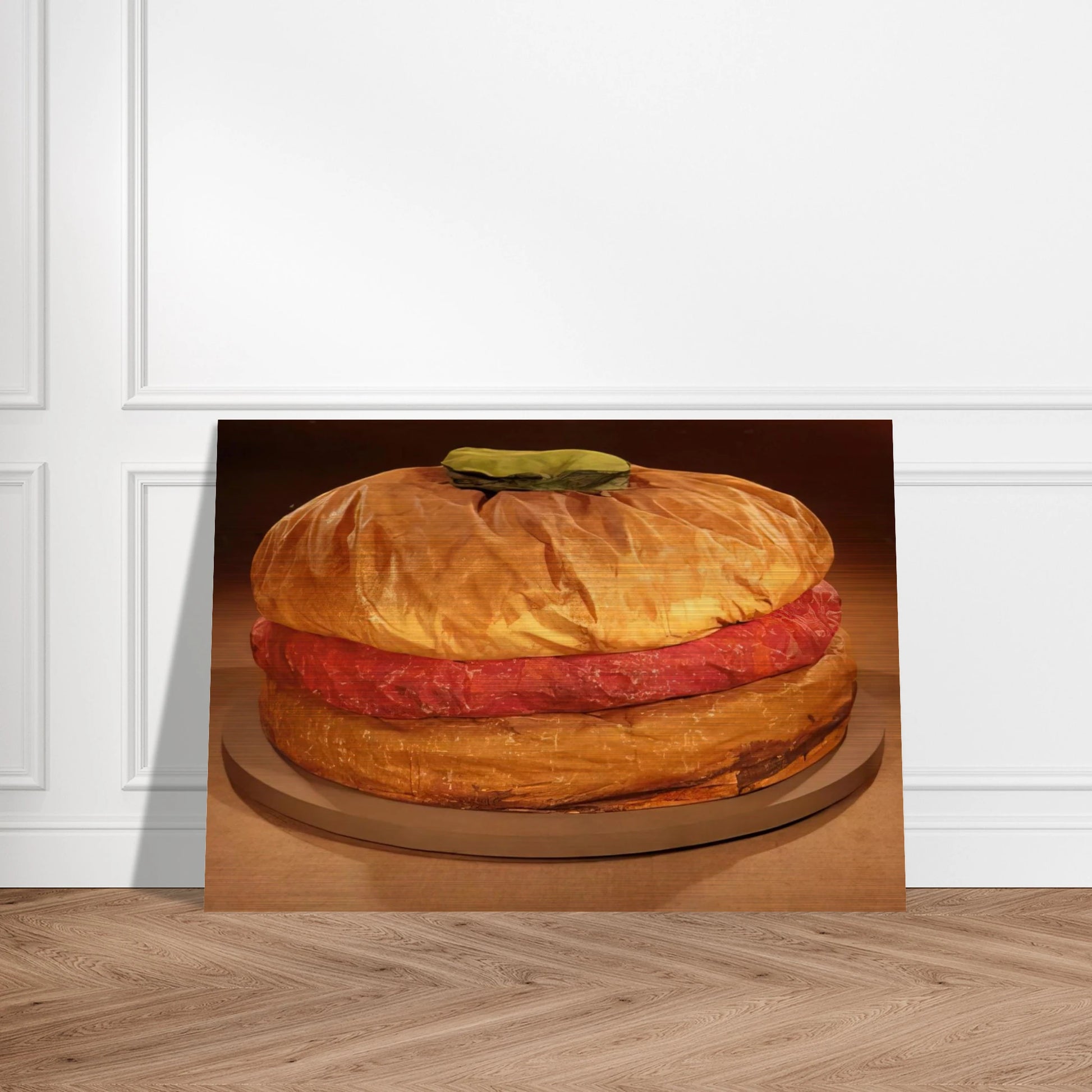 FLOOR BURGER GIANT HAMBURGER 1962 - Claes Oldenburg Brushed Aluminum Print - 70x100 cm / 28x40 inches | Claes Oldenburg Aluminum Print | Claes Oldenburg Prints