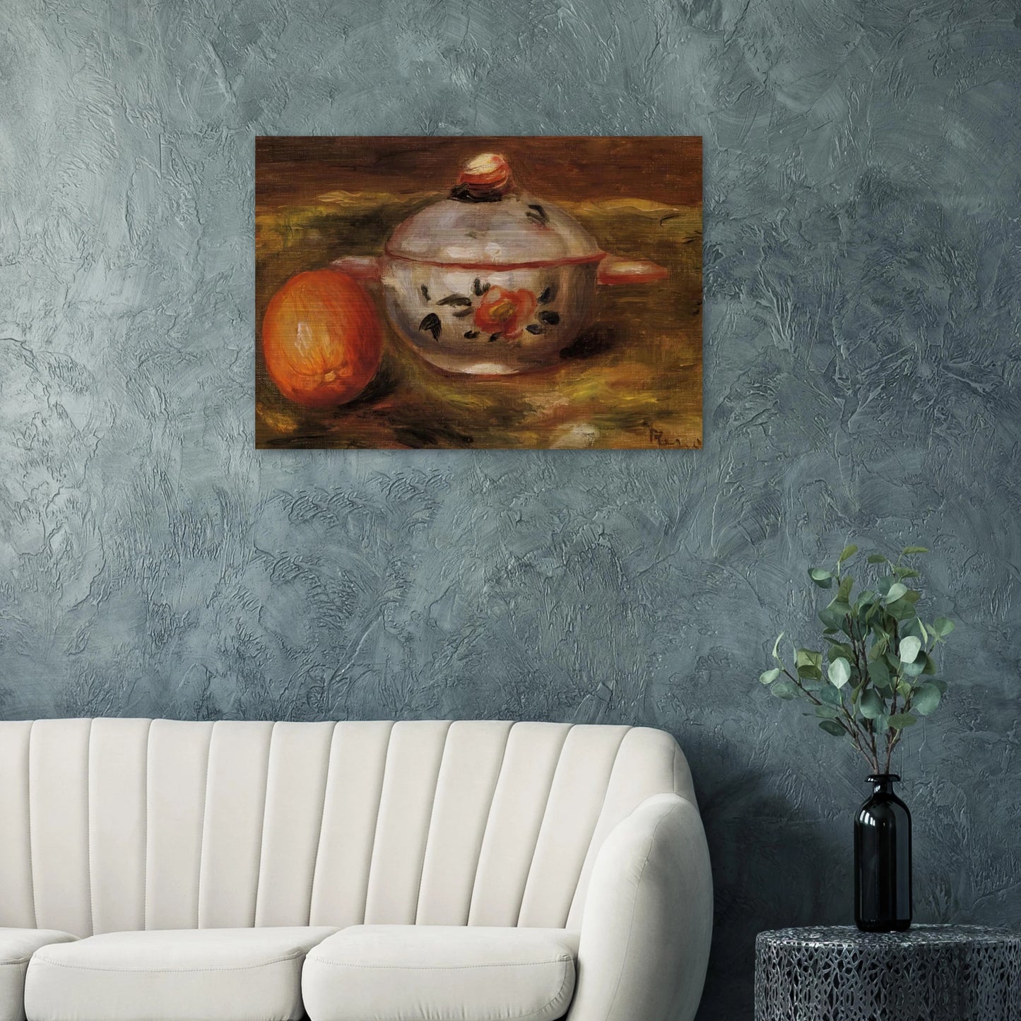 Still Life with Orange and Sugar Bowl - Pierre-Auguste Renoir Brushed Aluminum Print - 70x100 cm / 28x40 inches | Pierre-Auguste Renoir Aluminum Print | Pierre-Auguste Renoir Prints