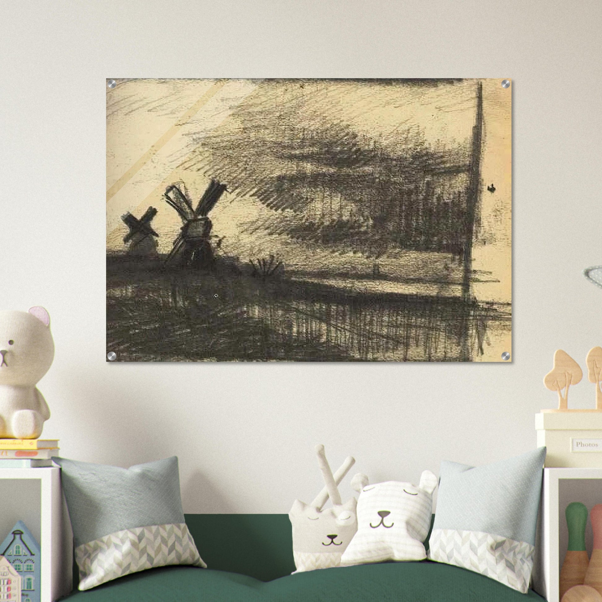 Mills in the Neighbourhood of Dordrecht - Vincent van Gogh Acrylic Print - 70x100 cm / 28x40″ inches | Vincent van Gogh Wall Art | Vincent van Gogh Prints