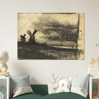Mills in the Neighbourhood of Dordrecht - Vincent van Gogh Acrylic Print - 70x100 cm / 28x40″ inches | Vincent van Gogh Wall Art | Vincent van Gogh Prints