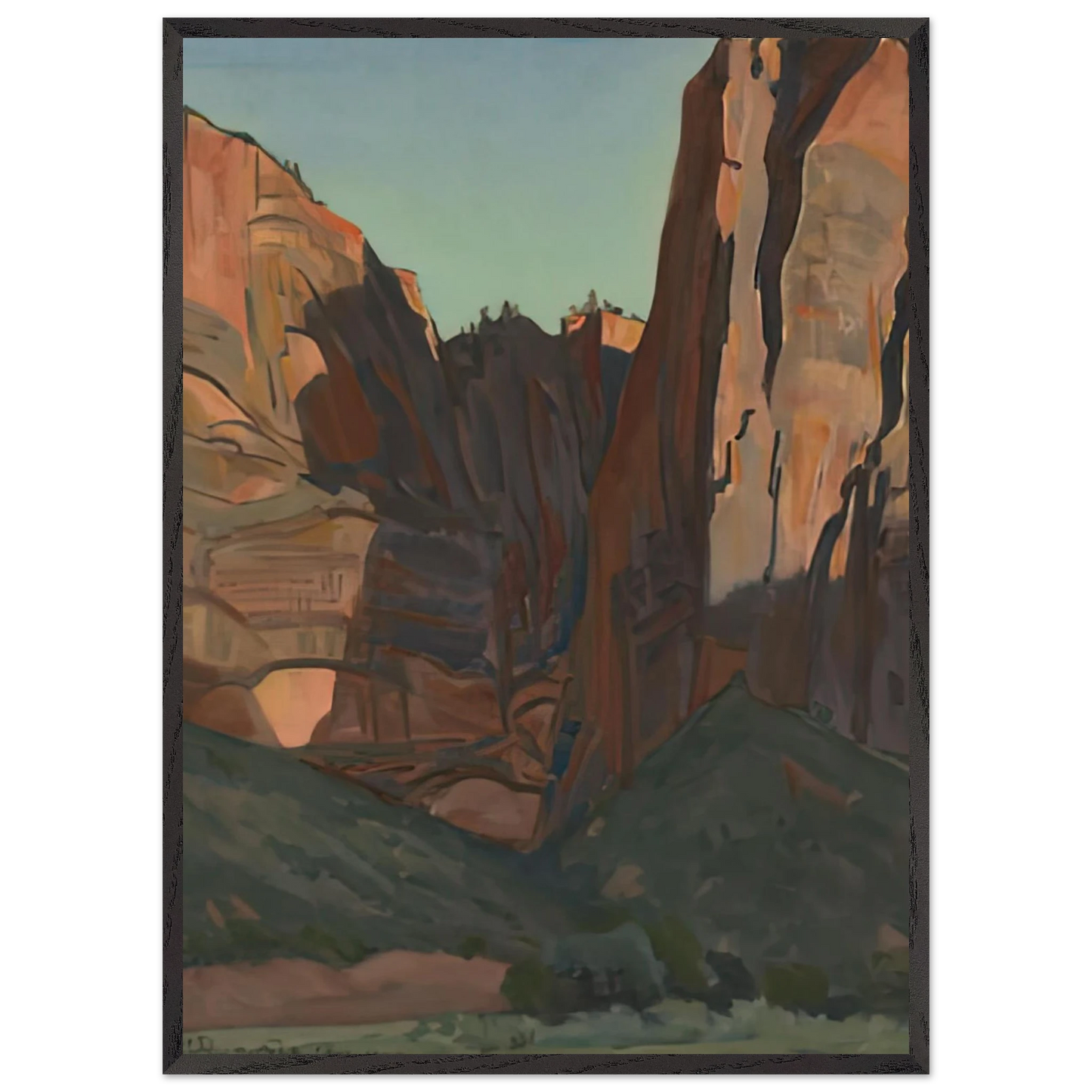 Maynard Dixon - NOTCH IN THE WALL ZION NATIONAL PARK AUGUST 1933 1933 Wall art - 13x18 cm / 5x7 inches - Premium Wooden Framed Poster With Fine Art Paper-canvas - Wood frame