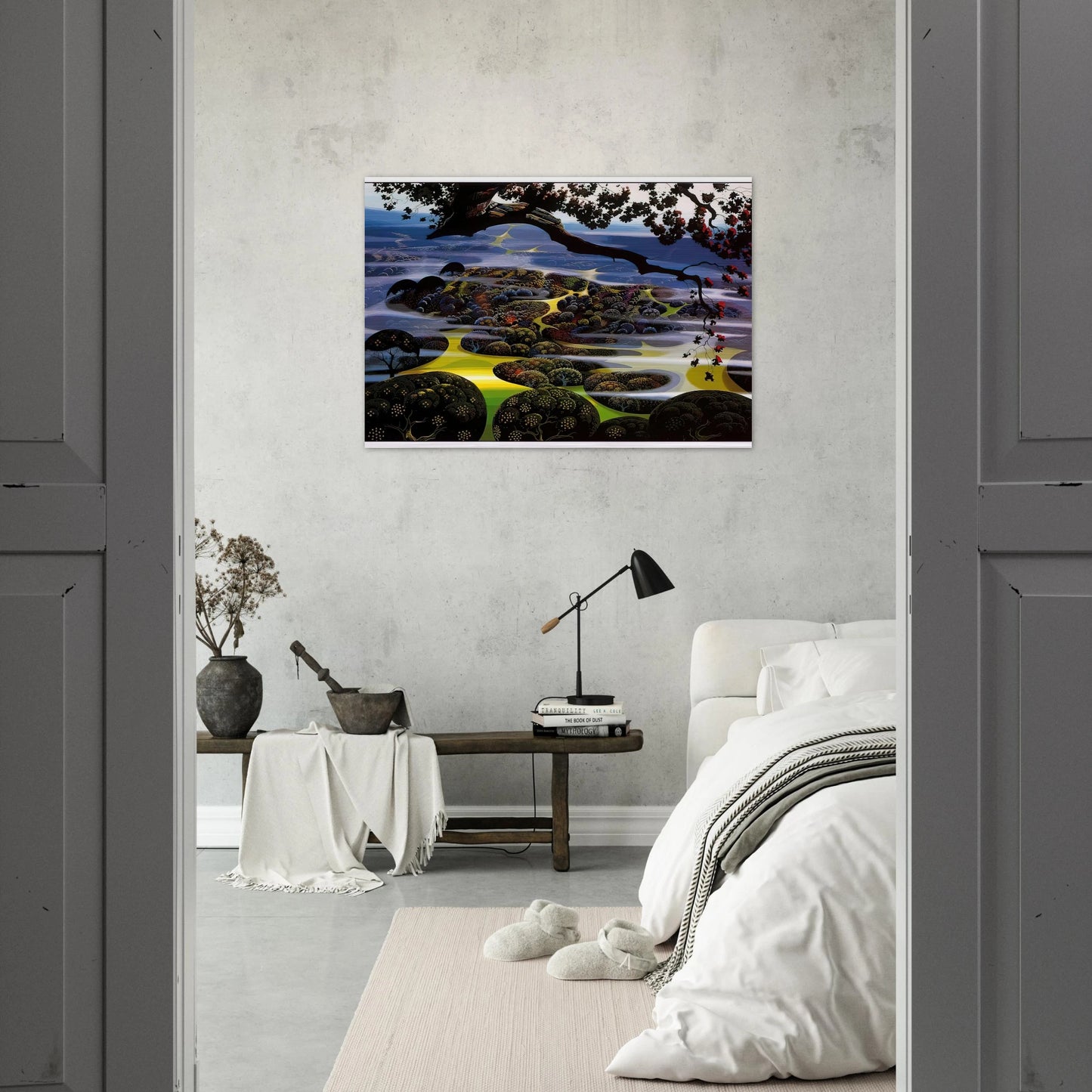 Mystic Mountain - Eyvind Earle Brushed Aluminum Print - 70x100 cm / 28x40 inches | Eyvind Earle Aluminum Print | Eyvind Earle Prints