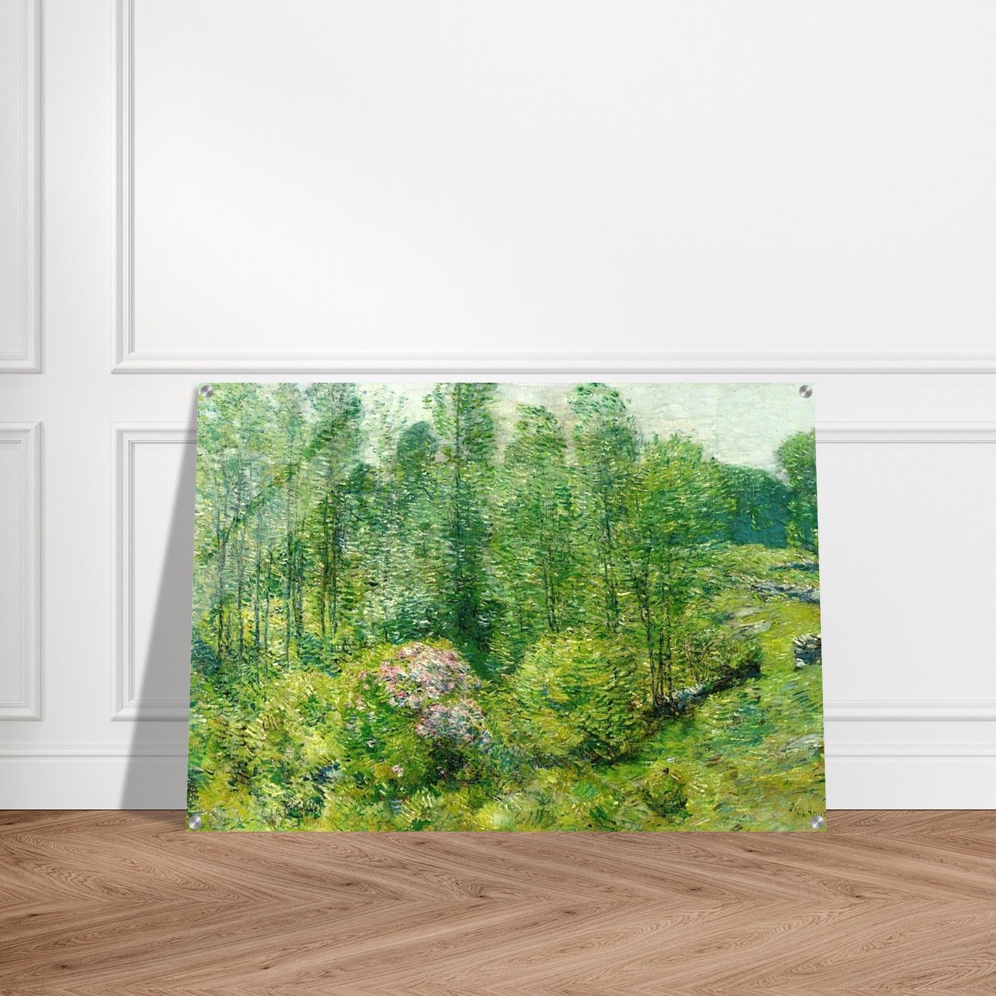 Spring Landscape with a Farmer and White Horse - Childe Hassam Acrylic Print - 70x100 cm / 28x40″ inches | Childe Hassam Wall Art | Childe Hassam Prints