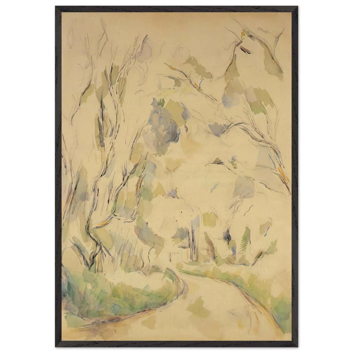 Well by the Winding Road in the Park of Chateau Noir - Paul Cezanne 70x100 cm / 28x40 inches Framed Art Print – Black Wooden Frame