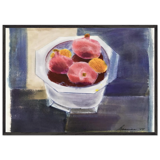 Still Life with Bowl of Pomegranates - 1964 - Morris Graves 70x100 cm / 28x40 inches Framed Art Print – Black Wooden Frame