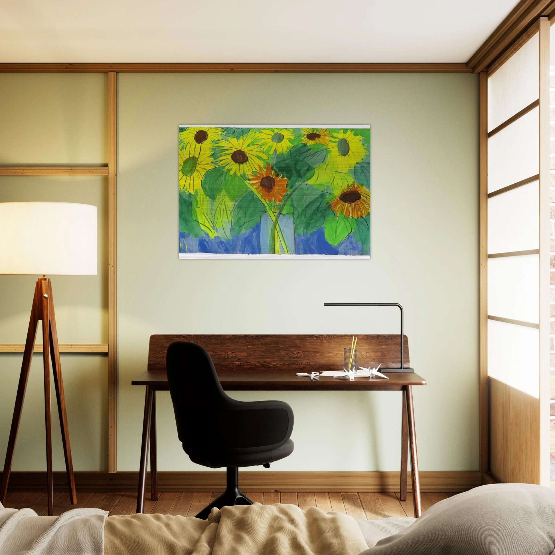 Orange and Yellow Sunflowers - Naïve Art Primitivism, Pop Art - Walasse Ting Brushed Aluminum Print - 70x100 cm / 28x40 inches | Walasse Ting Aluminum Print | Walasse Ting Prints