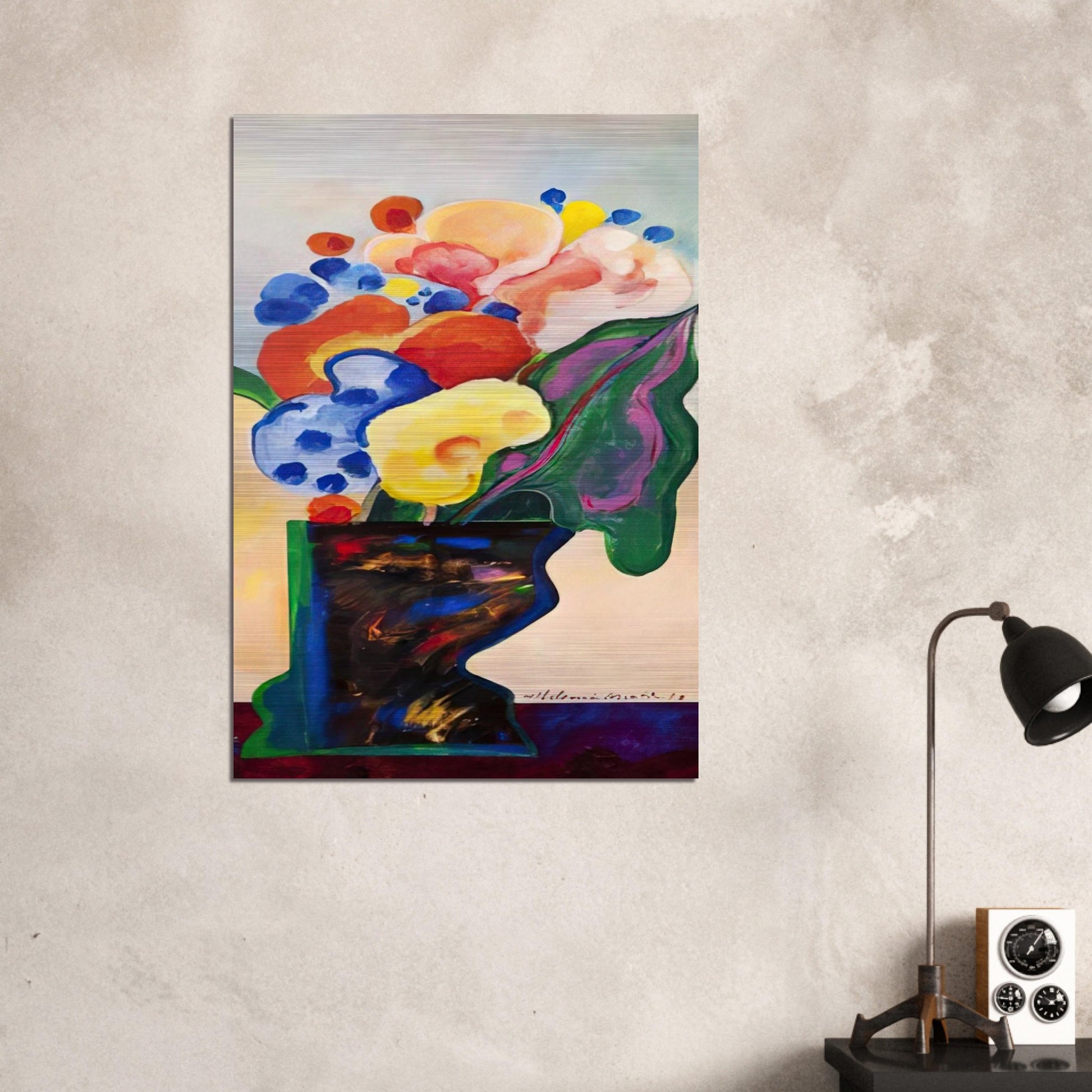 Vase With Flowers - 1990 - Aldemir Martins Brushed Aluminum Print - 70x100 cm / 28x40 inches | Aldemir Martins Aluminum Print | Aldemir Martins Prints