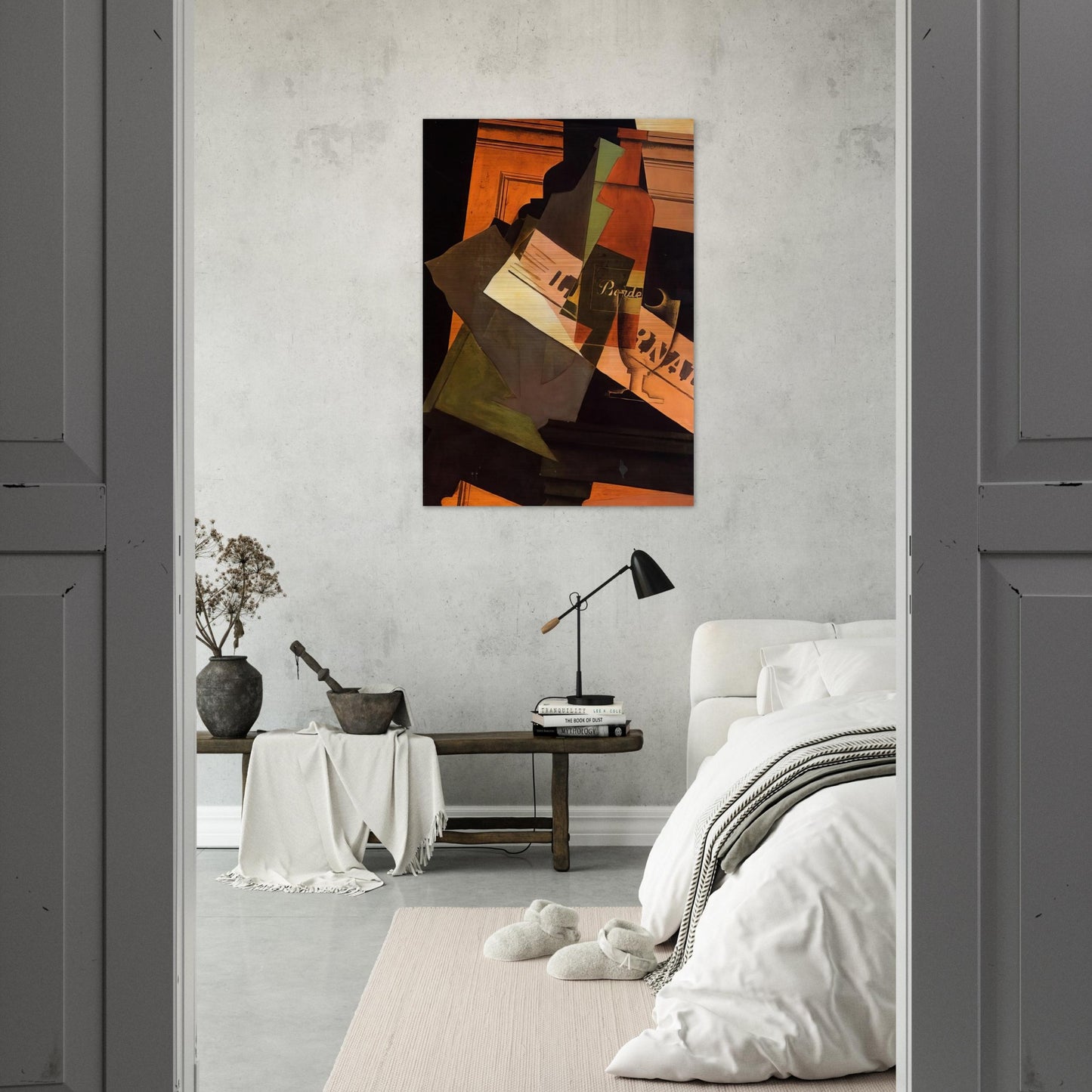 BOTTLE GLASS AND NEWSPAPER - Juan Gris Brushed Aluminum Print - 70x100 cm / 28x40 inches | Juan Gris Aluminum Print | Juan Gris Prints