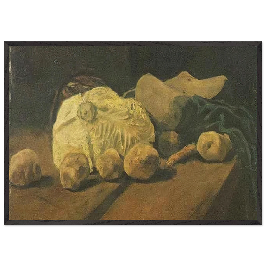 Still Life with Cabbage and Clogs - Vincent van Gogh 70x100 cm / 28x40 inches Framed Art Print – Black Wooden Frame