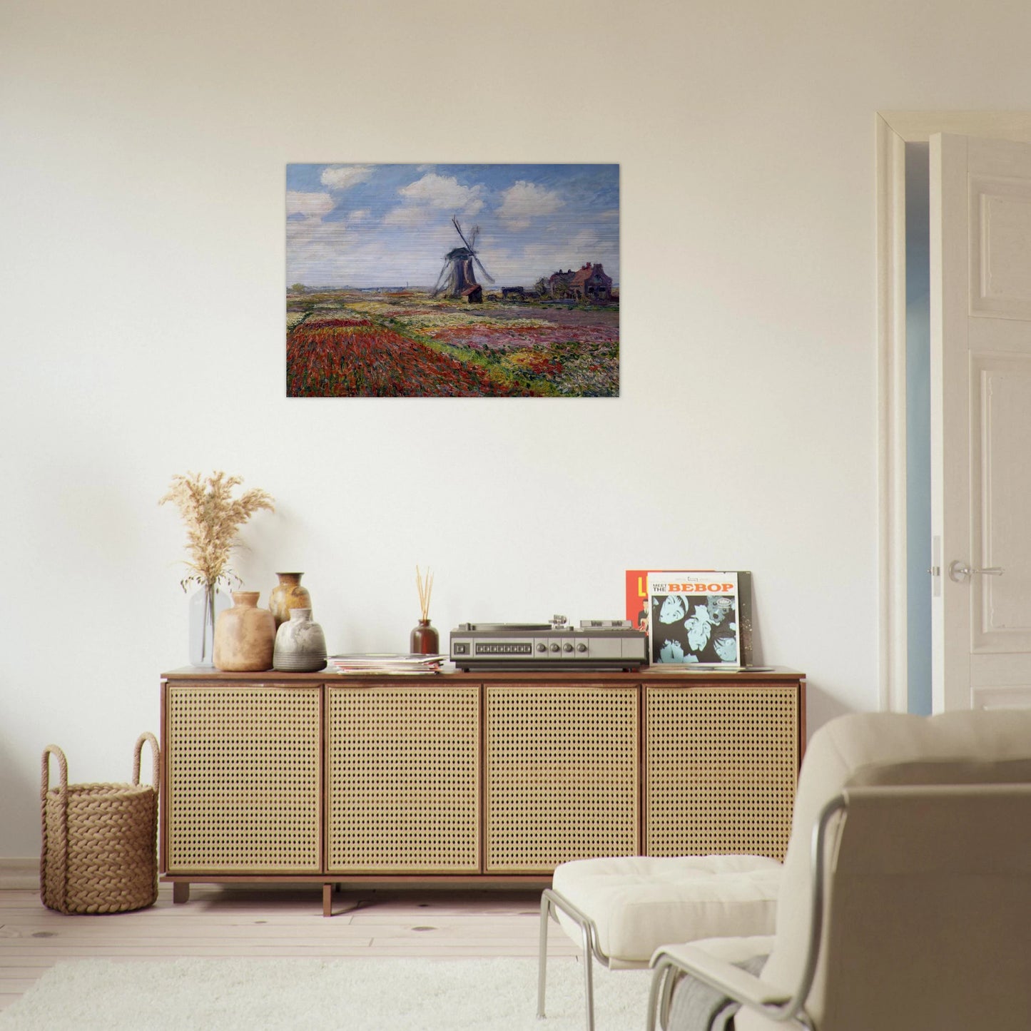 Fields of Tulip With The Rijnsburg Windmill - claude monet Brushed Aluminum Print - 70x100 cm / 28x40 inches | claude monet Aluminum Print | claude monet Prints