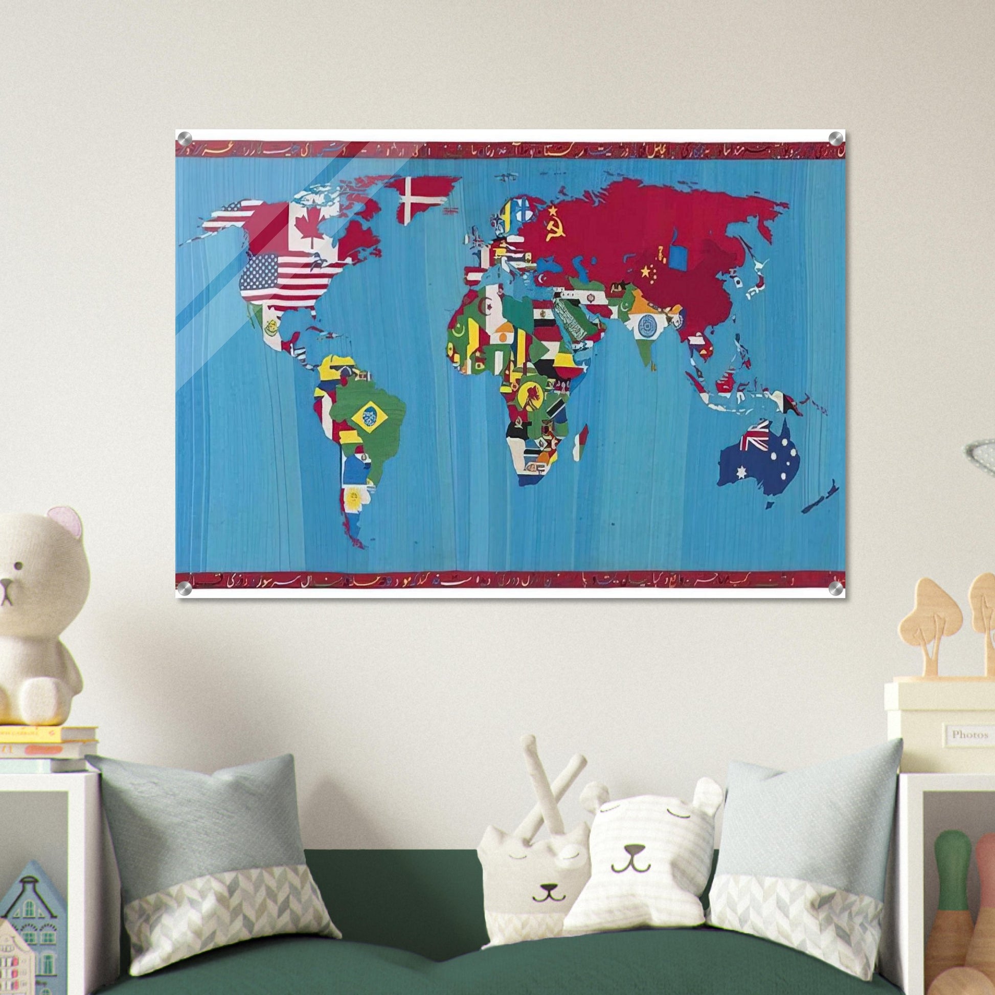 MAPPA DEL MONDO 1988 - Alighiero Boetti Acrylic Print - 70x100 cm / 28x40″ inches | Alighiero Boetti Wall Art | Alighiero Boetti Prints