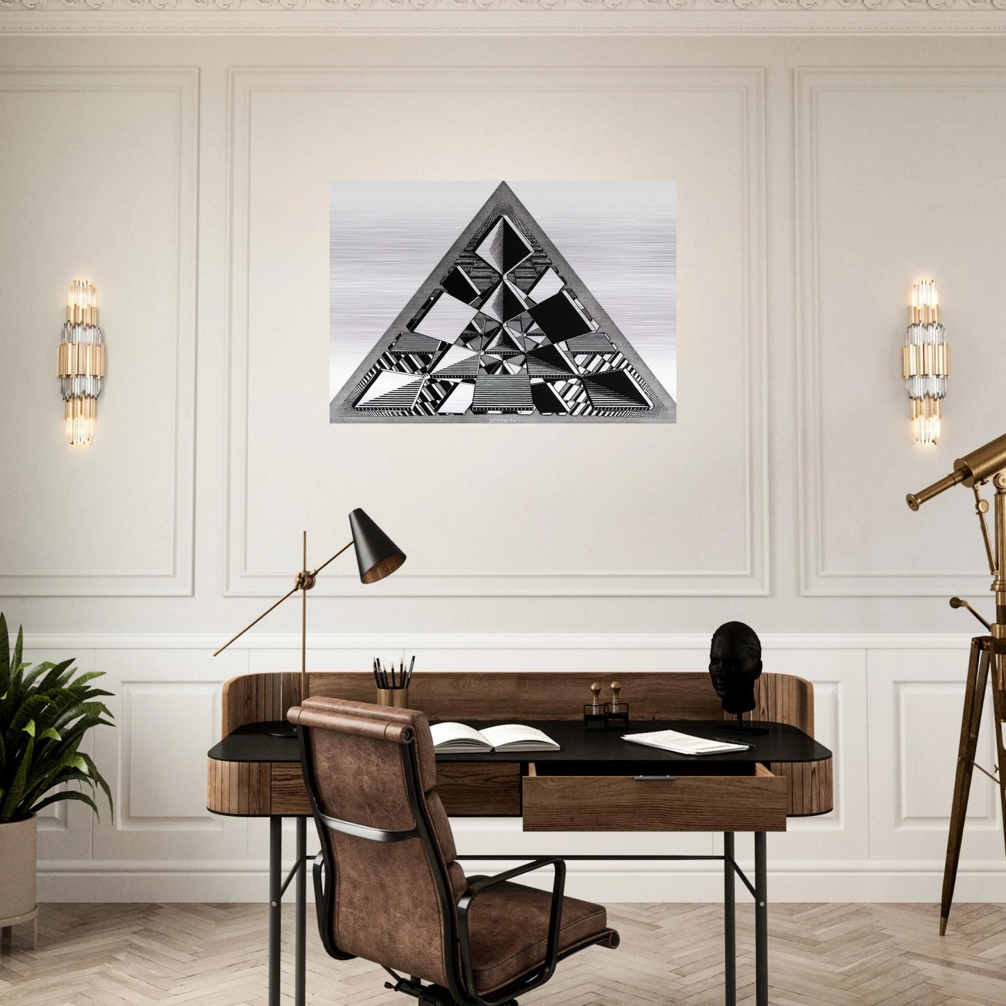 THREE INTERSECTING PLANES - MC Escher Brushed Aluminum Print - 70x100 cm / 28x40 inches | MC Escher Aluminum Print | MC Escher Prints | Maurits Cornelis Escher Prints