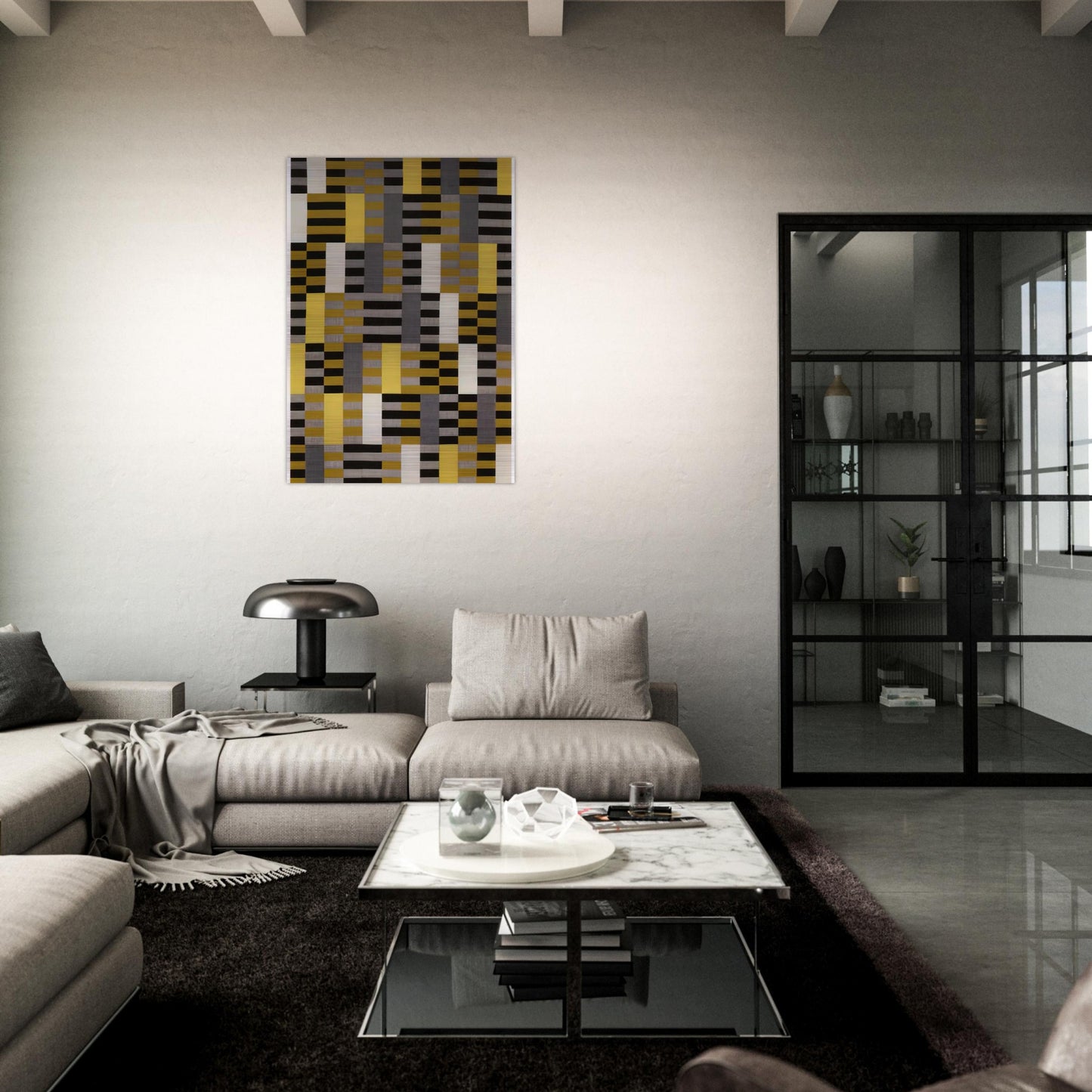 BLACK WHITE YELLOW 1926 - Anni Albers Brushed Aluminum Print - 70x100 cm / 28x40 inches | Anni Albers Aluminum Print | Anni Albers Prints