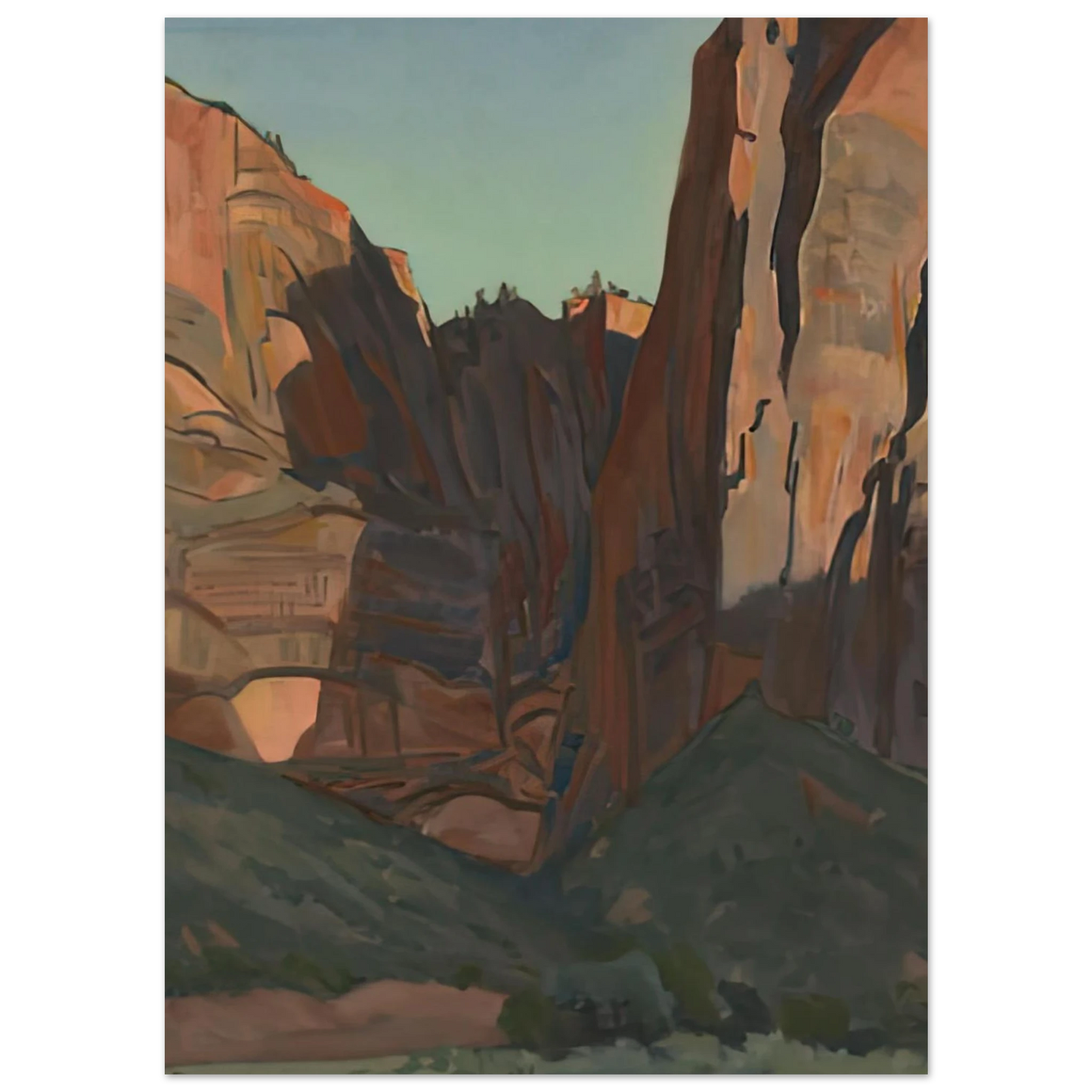 Maynard Dixon - NOTCH IN THE WALL ZION NATIONAL PARK AUGUST 1933 1933 Wall art - 28x43  cm / XL (11x17 inches) - Premium Wooden Framed Poster With Fine Art Paper-canvas - Wood frame