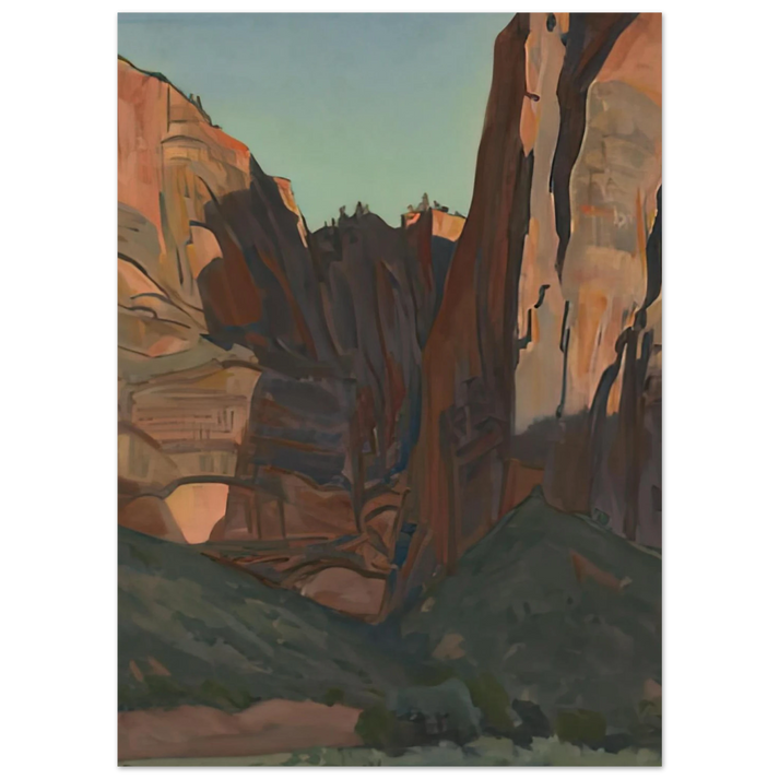 Maynard Dixon - NOTCH IN THE WALL ZION NATIONAL PARK AUGUST 1933 1933 Wall art - 28x43  cm / XL (11x17 inches) - Premium Wooden Framed Poster With Fine Art Paper-canvas - Wood frame