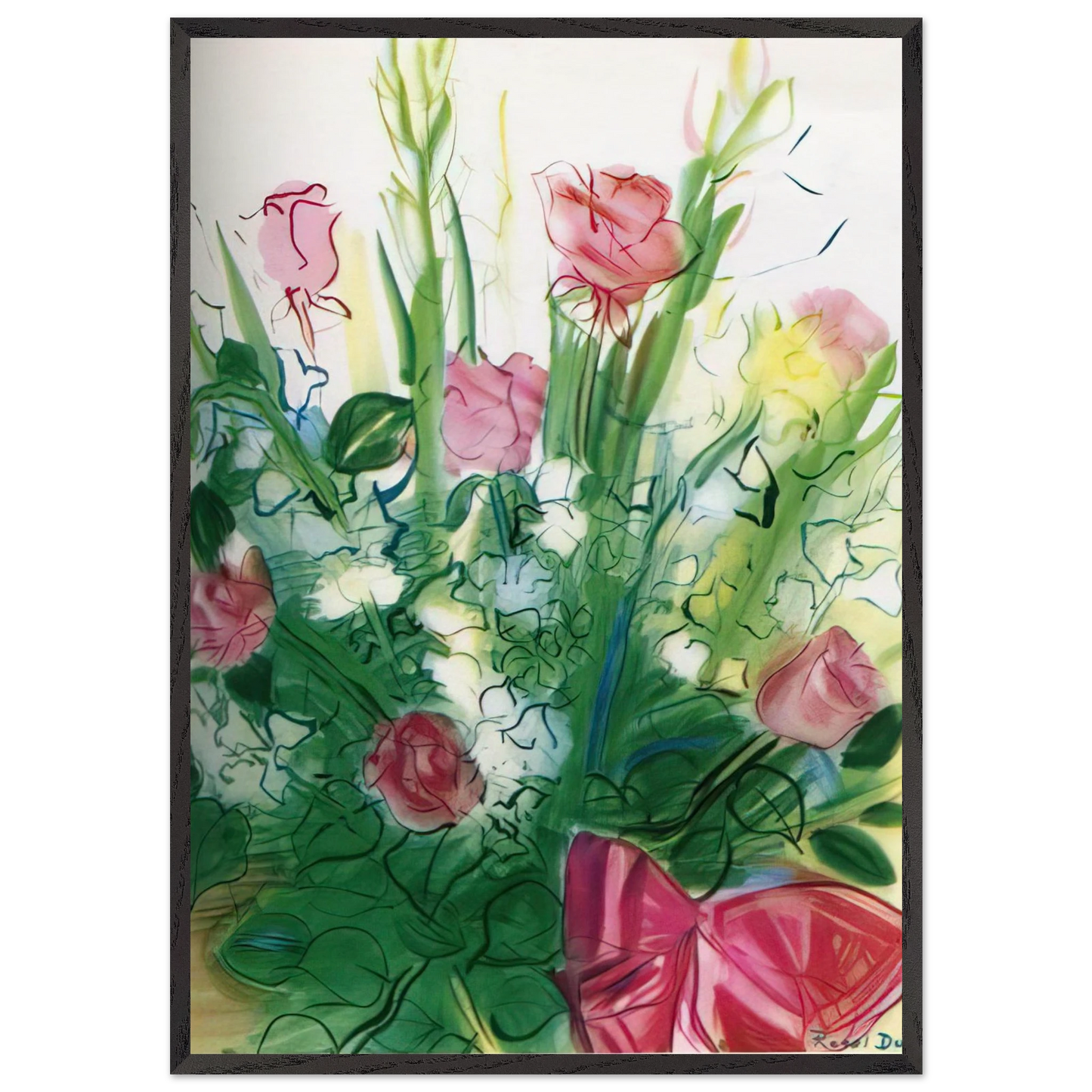 BOUQUET OF ROSES N1 - Raoul Dufy 70x100 cm / 28x40 inches Framed Art Print – Black Wooden Frame