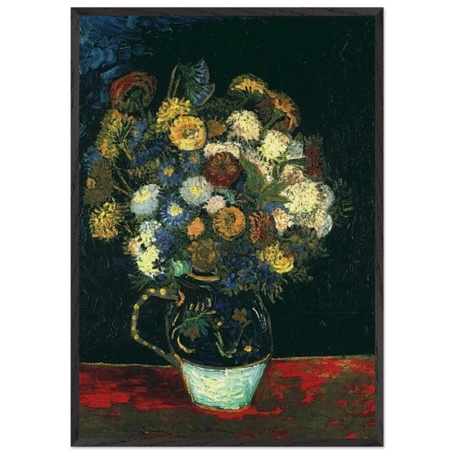 Still Life Vase with Zinnias - Vincent van Gogh 70x100 cm / 28x40 inches Framed Art Print – Black Wooden Frame