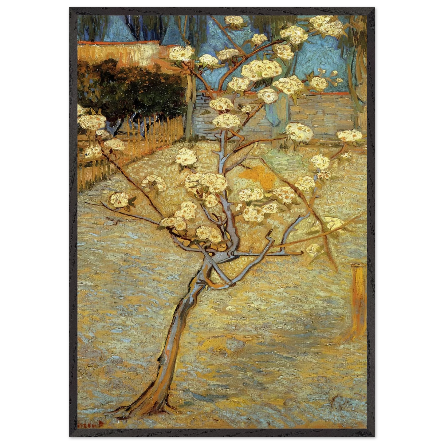 Pear Tree in Blossom - Vincent van Gogh 70x100 cm / 28x40 inches Framed Art Print – Black Wooden Frame