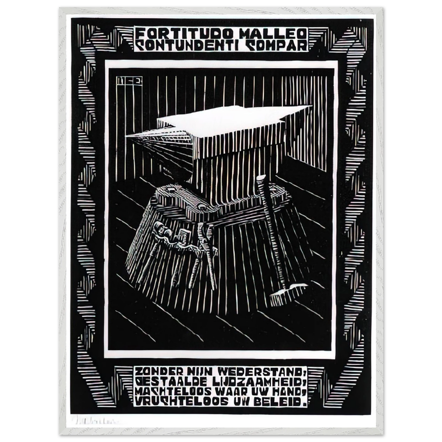 MC Escher - EMBLEMATA ANVIL Wall Art - 21x29.7 cm / 8x12" - Premium Wooden Framed Poster With Fine Art Paper - Wood frame