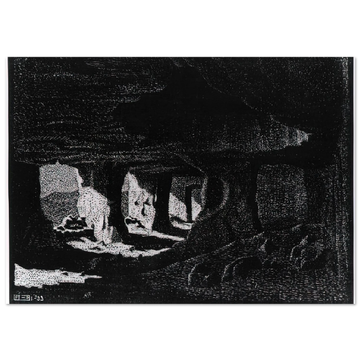 MC Escher - CAVE DWELLINGS NEAR SPERLINGA SICILY Wall Art - 60x80 cm / 24x32 inches - Premium Wooden Framed Poster With Fine Art Paper-canvas - Wood frame