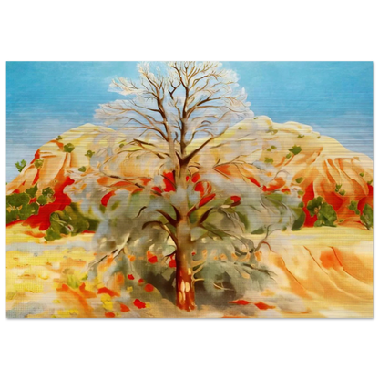 Dead Tree with Pink Hill - Georgia O'Keeffe Brushed Aluminum Print - 70x100 cm / 28x40 inches | Georgia O'Keeffe Aluminum Print | Georgia O'Keeffe Prints
