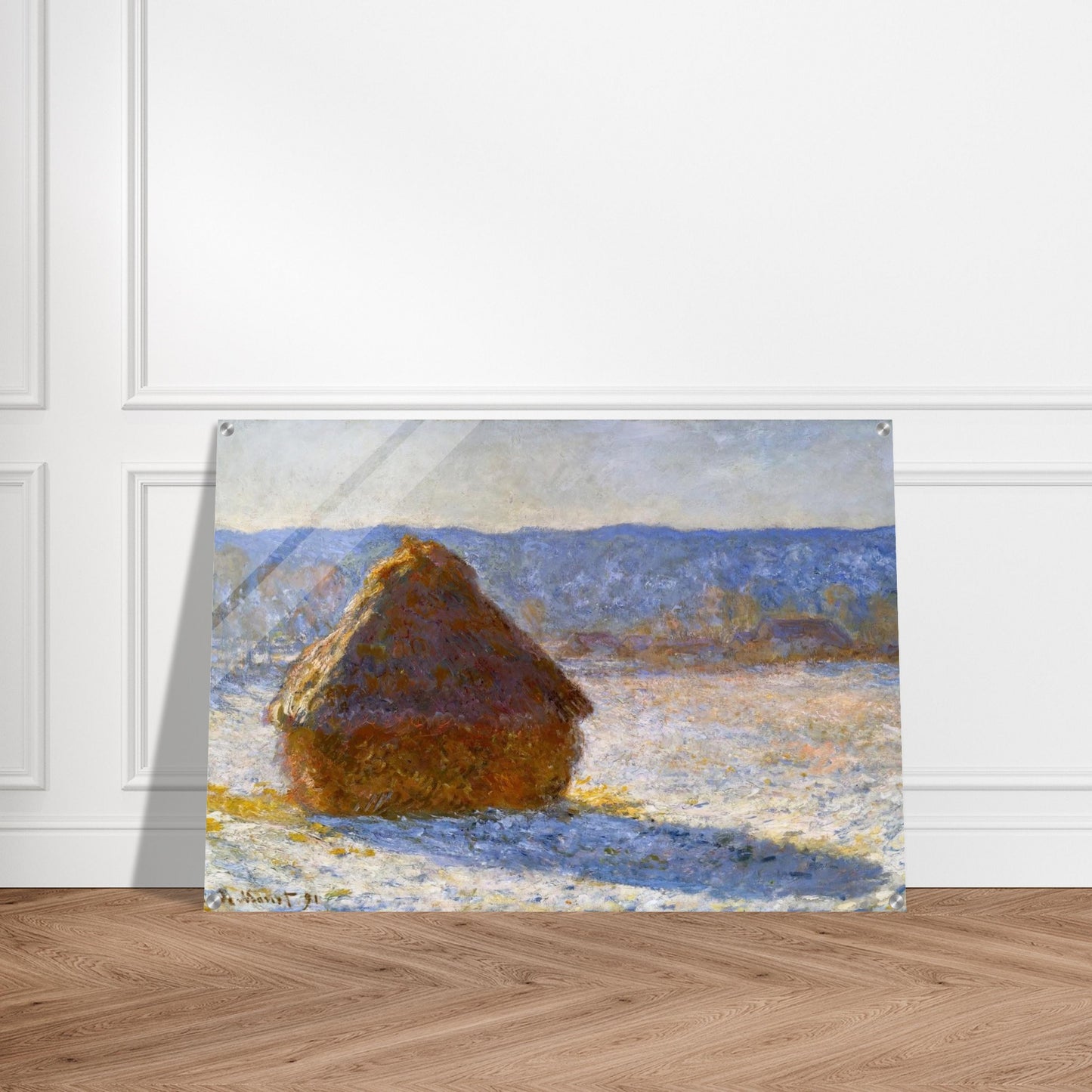 Grainstack, Snow Effect, Morning - claude monet Acrylic Print - 70x100 cm / 28x40″ inches | claude monet Wall Art | claude monet Prints