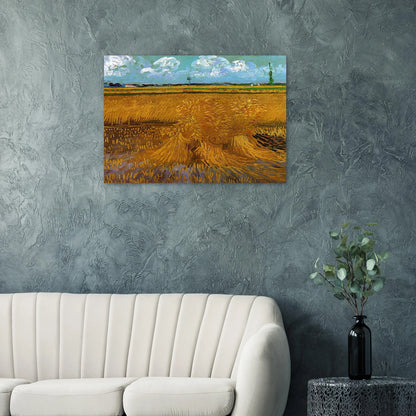 Wheatfield with Sheaves - Vincent van Gogh Brushed Aluminum Print - 70x100 cm / 28x40 inches | Vincent van Gogh Aluminum Print | Vincent van Gogh Prints