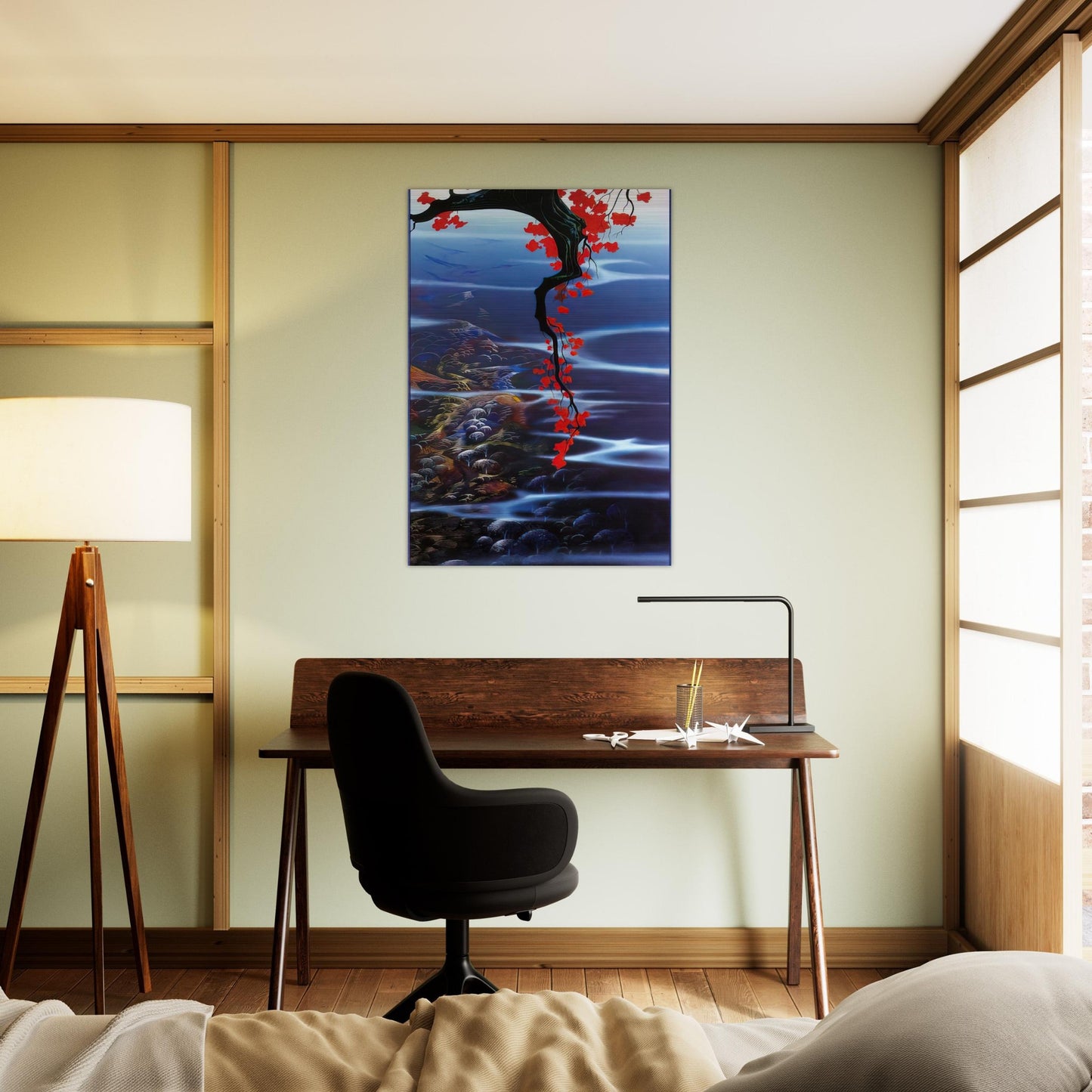 Red Leaves - Eyvind Earle Brushed Aluminum Print - 70x100 cm / 28x40 inches | Eyvind Earle Aluminum Print | Eyvind Earle Prints