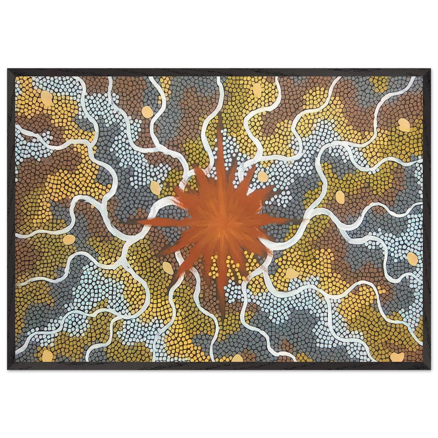 Creation Lightning Dreaming - 1993 - Clifford Possum Tjapaltjarri 70x100 cm / 28x40 inches Framed Art Print – Black Wooden Frame