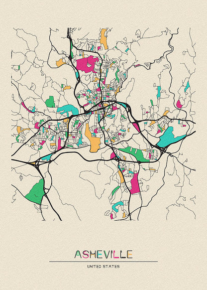 Asheville City Map Art Print | Vintage North Carolina Cartography | RedKalion