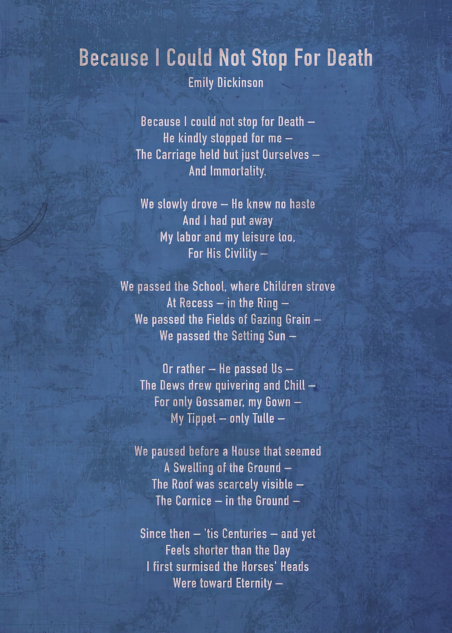 Because I Could Not Stop For Death by Emily Dickinson Poem Art Print | RedKalion