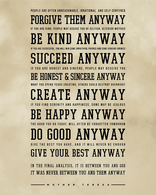 Do It Anyway Poem Art Print | Mother Teresa Poem Fine Art Print | RedKalion