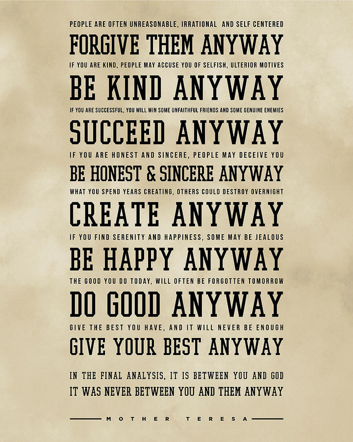 Do It Anyway Poem Art Print | Mother Teresa Poem Fine Art Print | RedKalion