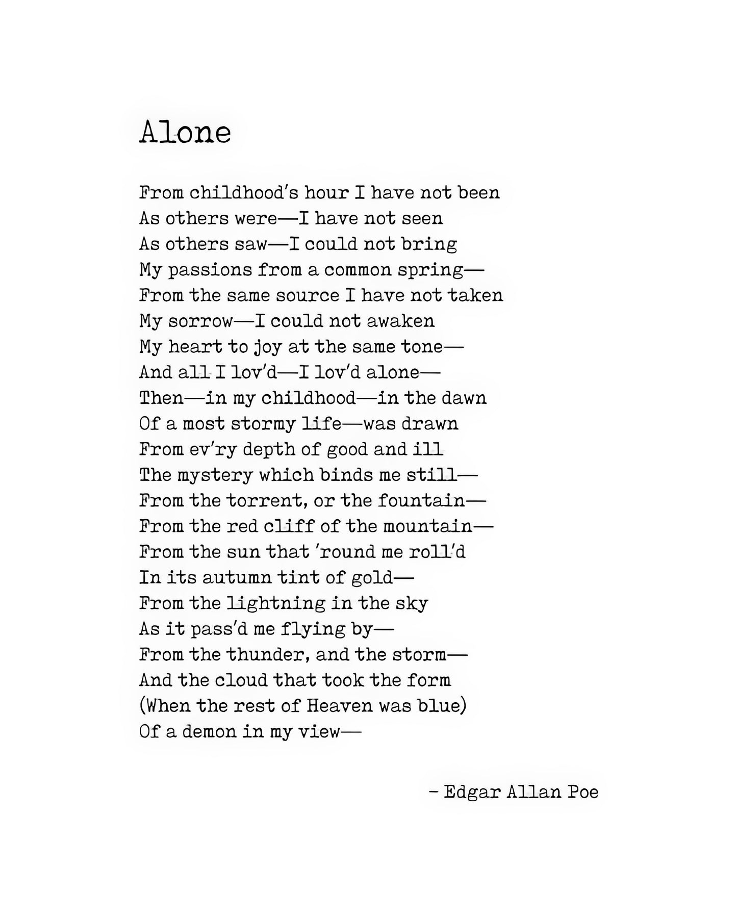 Edgar Allan Poe Short Poems Art Print | Typewriter Literature | RedKalion