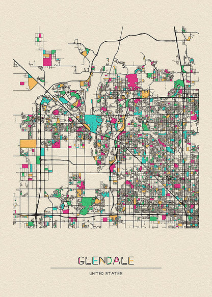 Glendale AZ City Map Art Print | Premium Cartographic Print | RedKalion