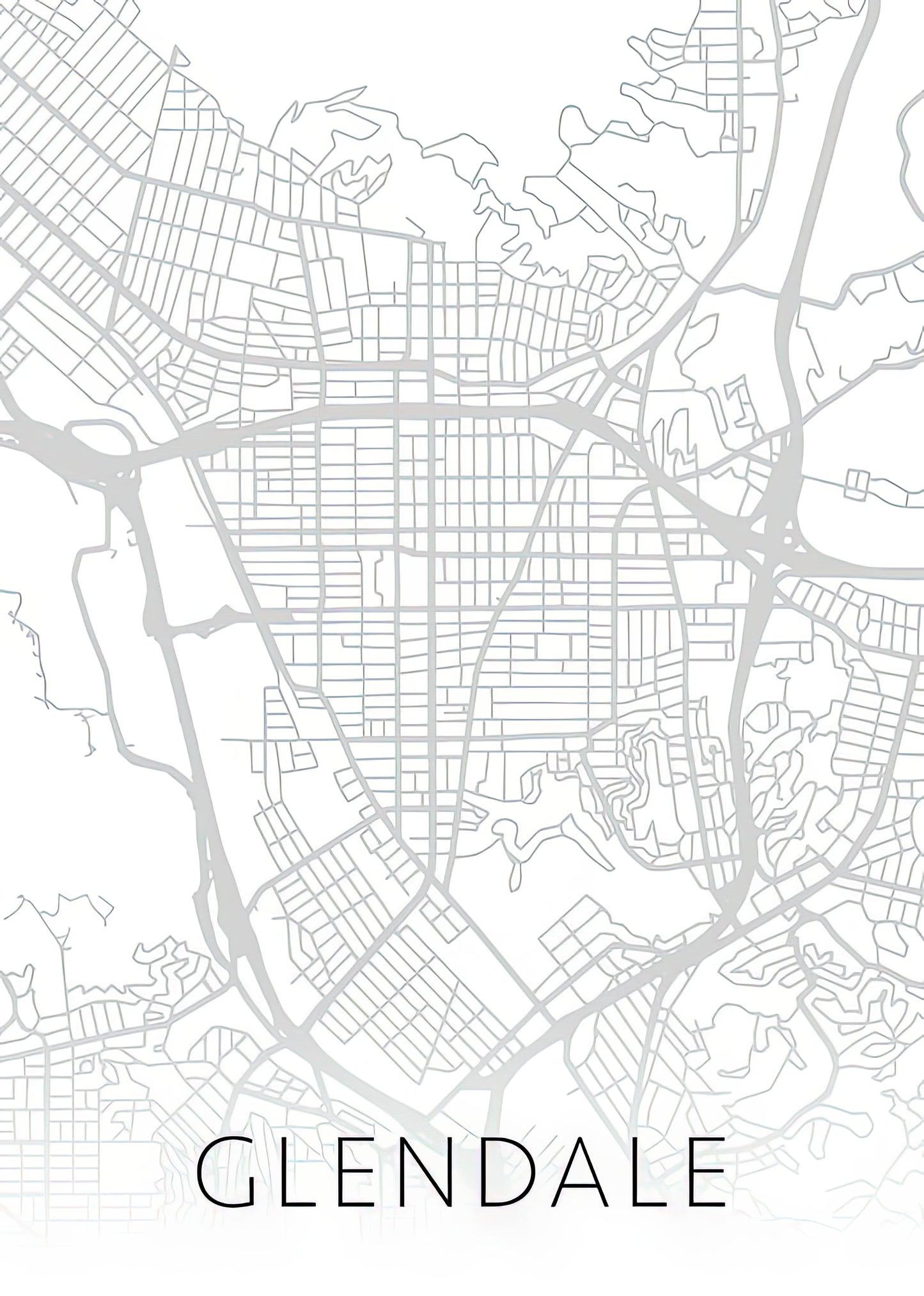 Glendale CA Map Art Print | Minimalist Black & White City Street Series | RedKalion