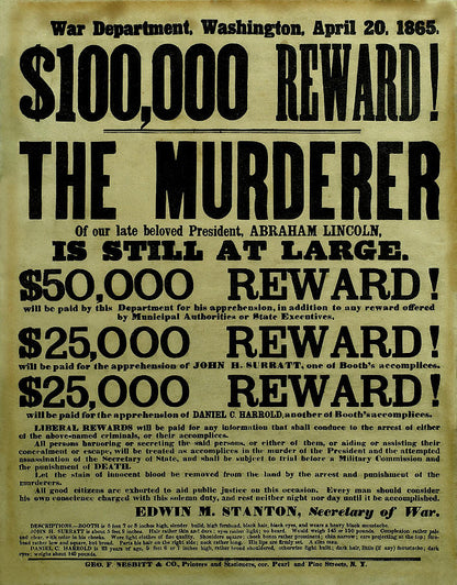 John Wilkes Booth Wanted Poster Art Print | RedKalion