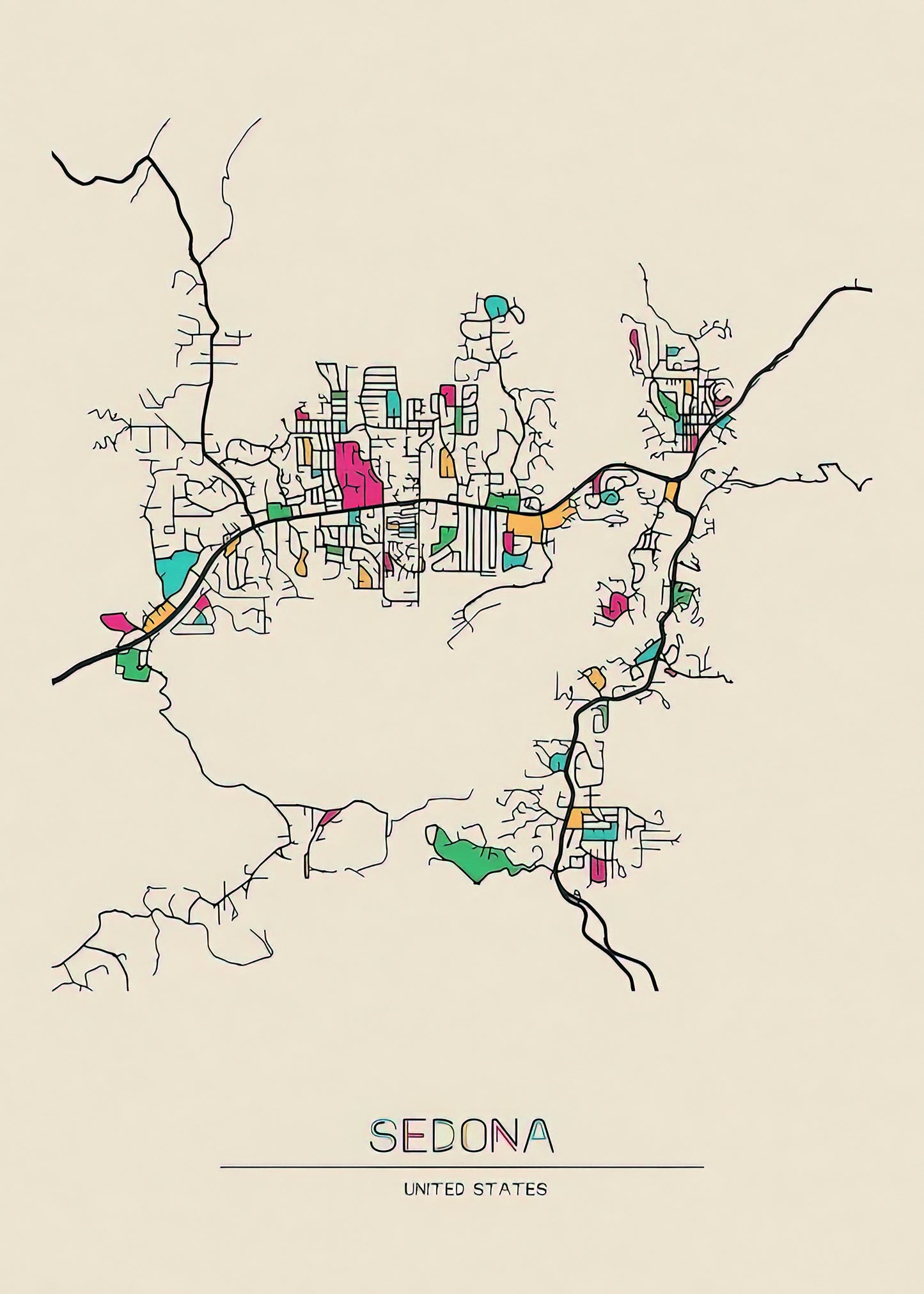 Map of Arizona Cities Sedona | Fine Art Print | RedKalion